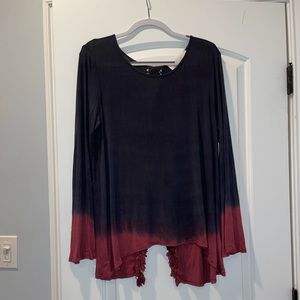 Vintage Havana ombré long bell sleeve fringe open back